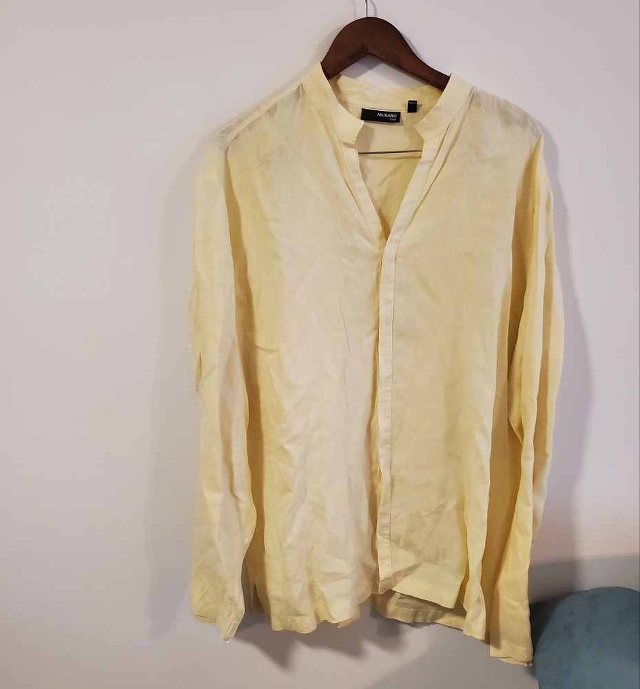 Murano 100% linen pastel yellow button down size XL lightweight breathable